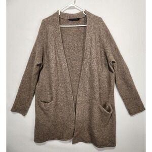 Jenni Kayne Women's 1X Brown Open Front Long Cardigan Sweater Wool Blend Pockets
